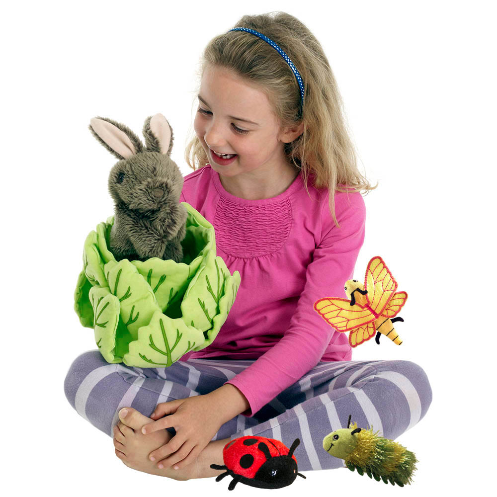 Rabbit and Minis in Lettuce - Hide-Aways Puppet Set - Image 2